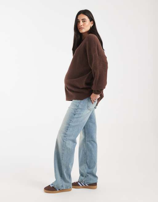 ASOS DESIGN Maternity comfort stretch straight leg jeans in vintage wash, 3 of 5