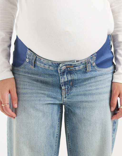 ASOS DESIGN Maternity comfort stretch straight leg jeans in vintage wash, 4 of 5