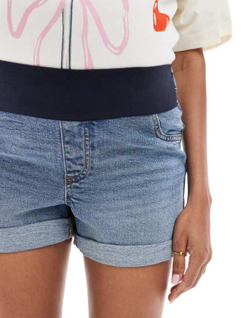 ASOS DESIGN Maternity - Comfortabele denim mom short in middenblauw, 3 van 5