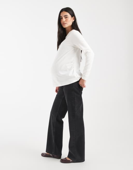 ASOS DESIGN Maternity - Comfortabele stretchjeans met rechte pijpen in zwart, 3 van 5