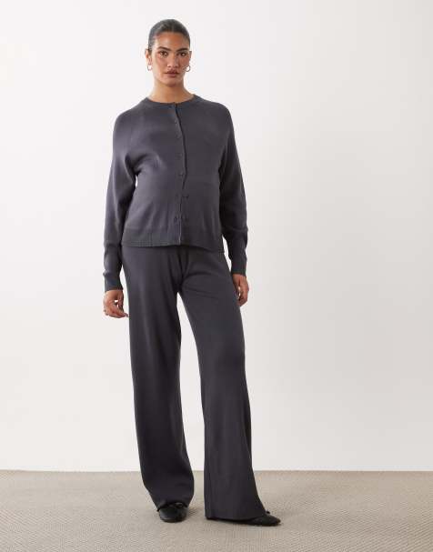 ASOS DESIGN Maternity compact knit boxy cardigan & straight leg trouser co-ord in charcoal - view 1