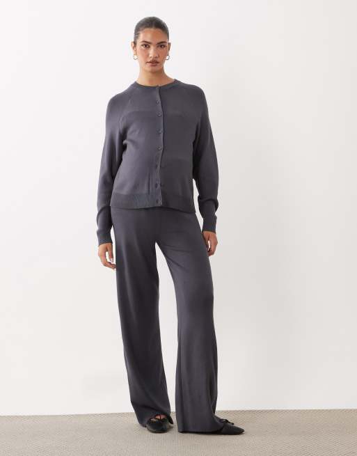 ASOS DESIGN Maternity compact knit boxy cardigan & straight leg trouser co-ord in charcoal, 2 of 3