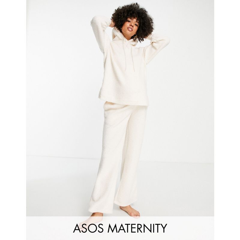  Abbigliamento da casa DESIGN Maternity - Completo da casa con felpa con cappuccio e pantaloni dritti in pile borg crema