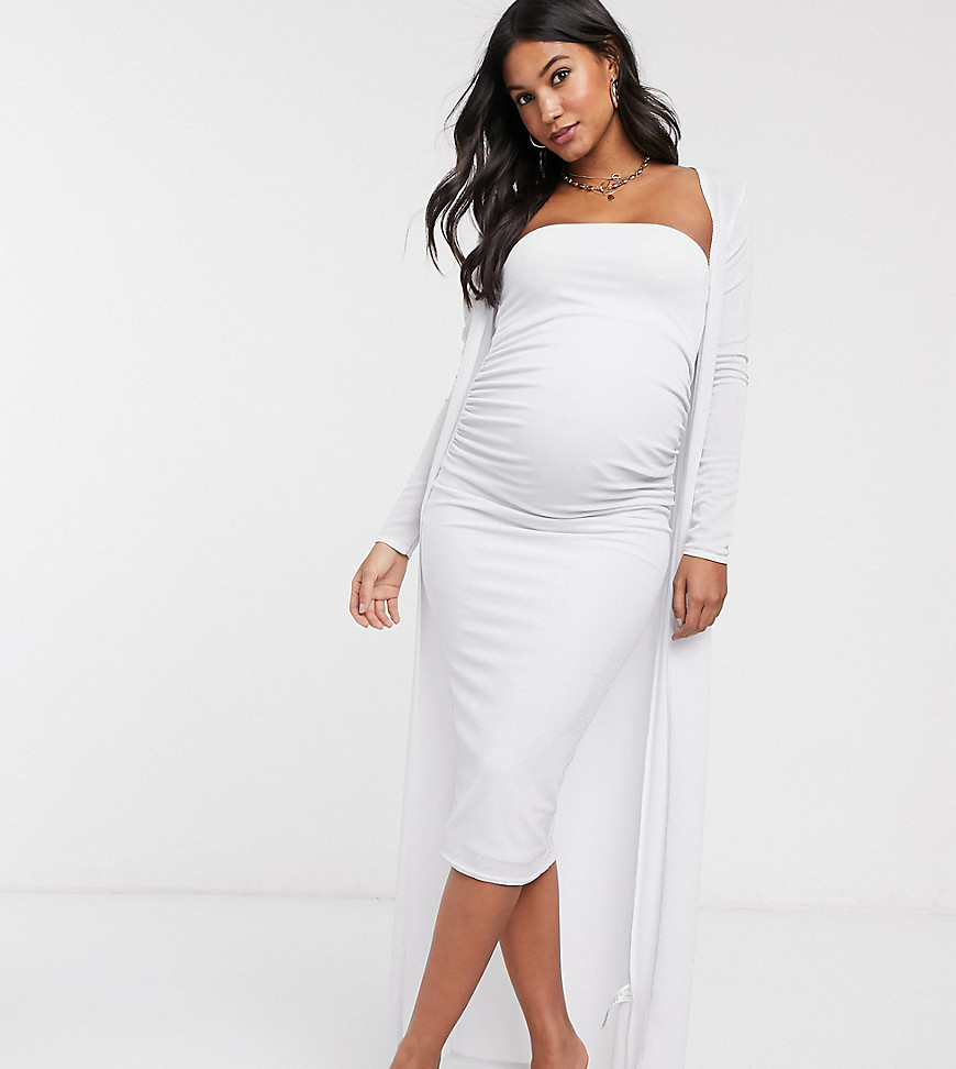 ASOS DESIGN Maternity - Completo due pezzi vestito midi e vestaglia-Bianco