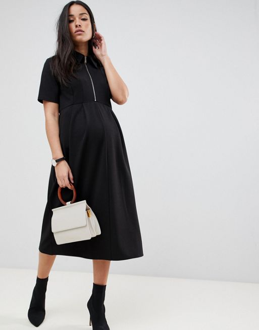 Asos Design Maternity Contrast Collar Soft Midi Dress Asos 