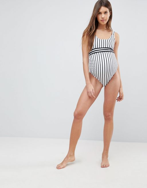ASOS DESIGN Maternity contrast mono stripe swimsuit, 4 of 4