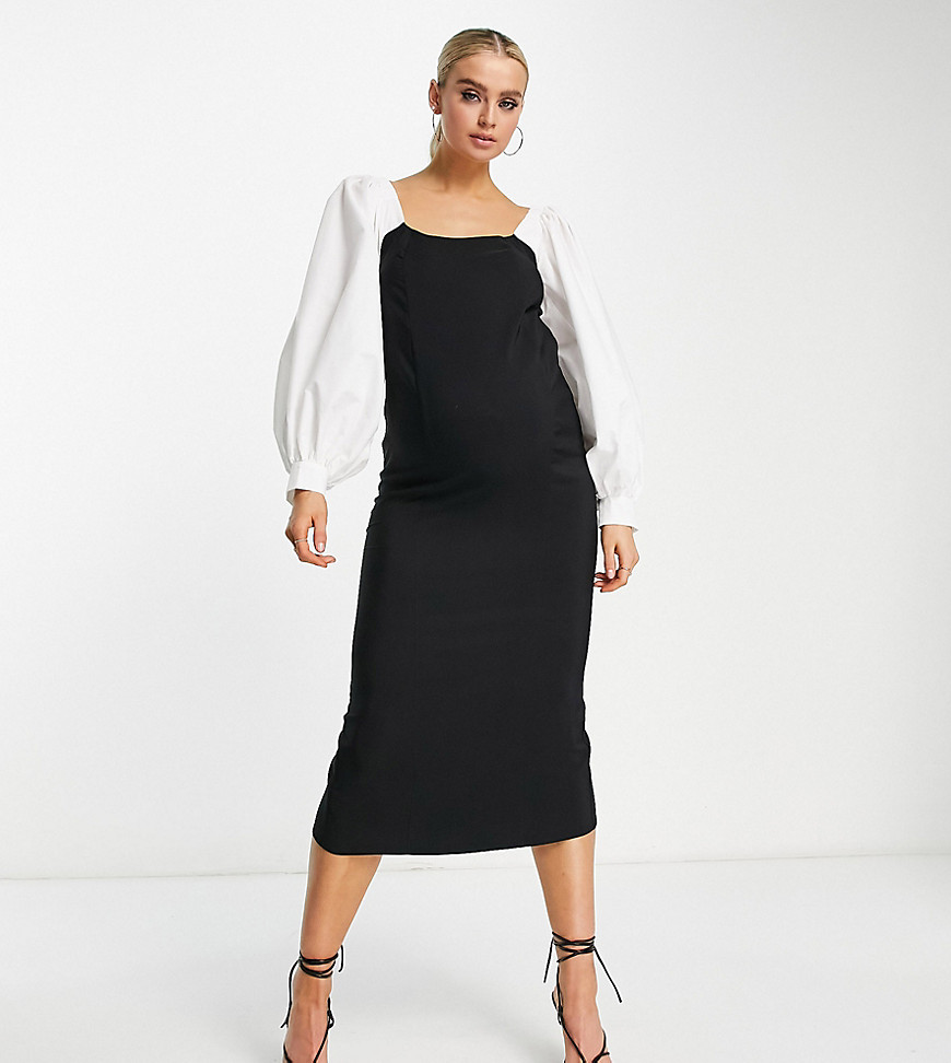 ASOS DESIGN Maternity contrast sleeve midi dress in black