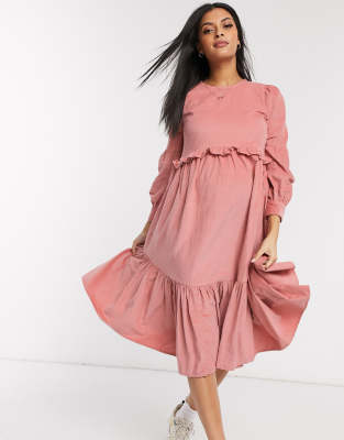 pink frill midi dress