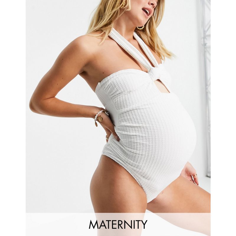 Donna Costumi e Moda mare DESIGN Maternity - Costume da bagno a fascia testurizzato con incrocio sul collo colore neutro