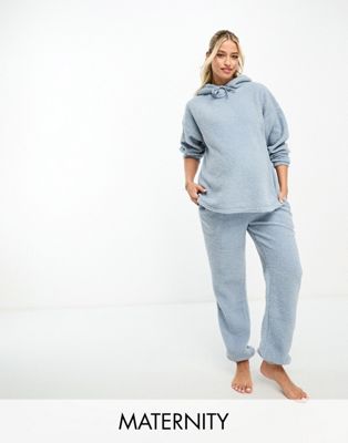 ASOS DESIGN Maternity cosy lounge borg hoodie & jogger set in blue
