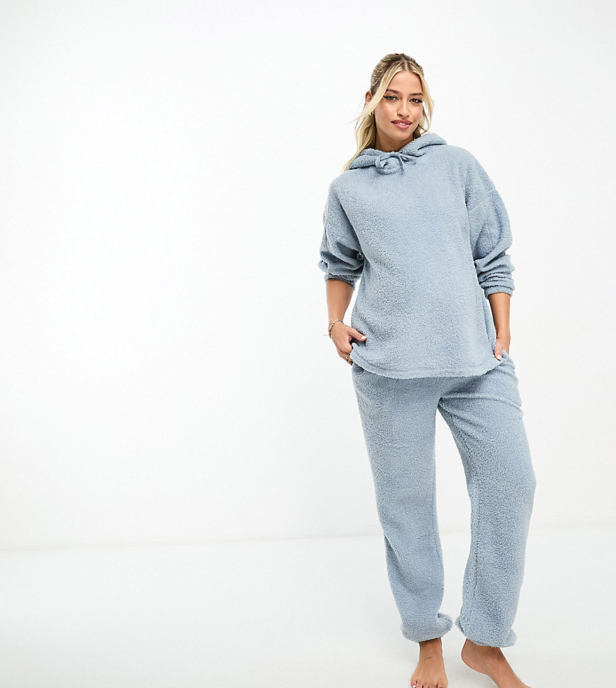 ASOS DESIGN Maternity cosy lounge borg hoodie & jogger set in blue