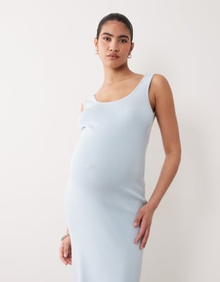 ASOS DESIGN Maternity cotton blend scoop back dress in blue