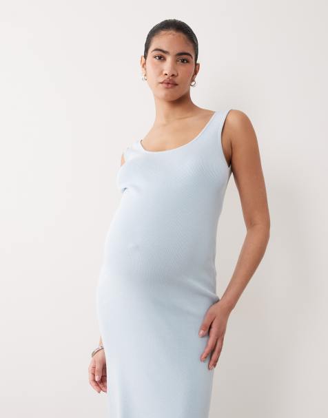 ASOS DESIGN Maternity cotton blend scoop back dress in blue - view 1
