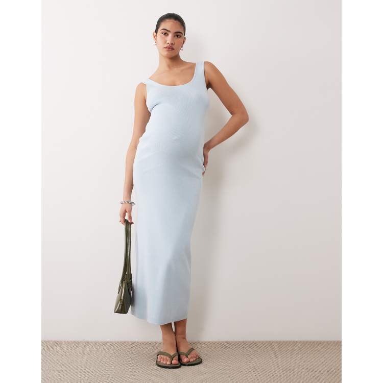 ASOS DESIGN Maternity cotton blend scoop back dress in blue | ASOS