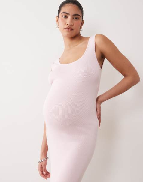 ASOS DESIGN Maternity cotton blend scoop back dress in pink - view 1