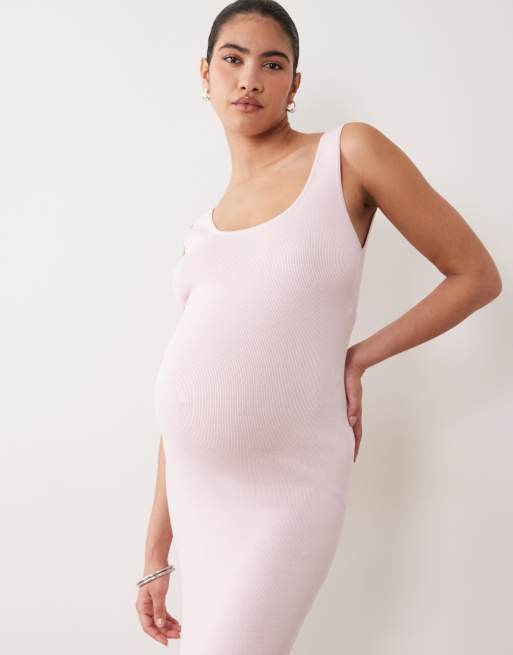 ASOS DESIGN Maternity cotton blend scoop back dress in pink, 2 of 4