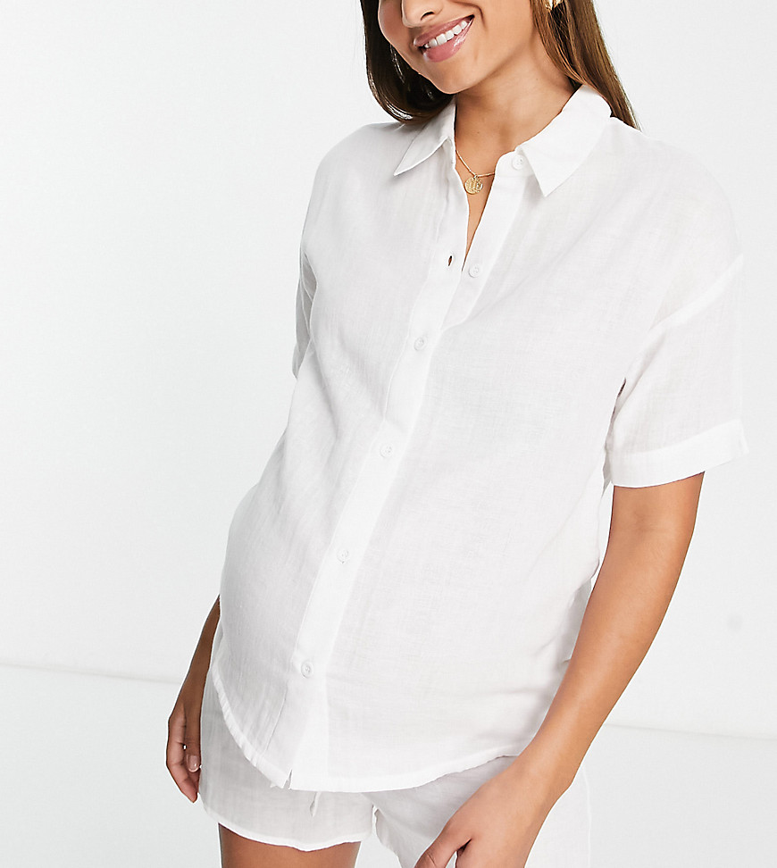 ASOS DESIGN Maternity cotton gauze shirt & short pyjama set in white