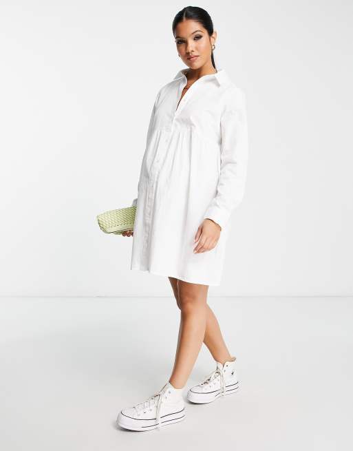 ASOS DESIGN Maternity cotton mini smock shirt dress in white