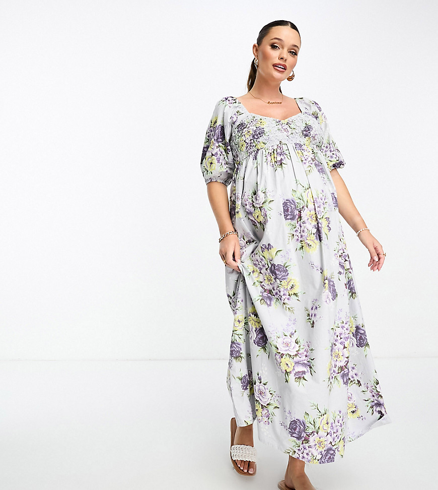 ASOS DESIGN Maternity cotton shirred midi dress in floral print-Multi