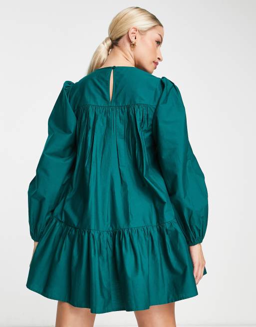 ASOS DESIGN Maternity cotton shirred mini smock dress in green