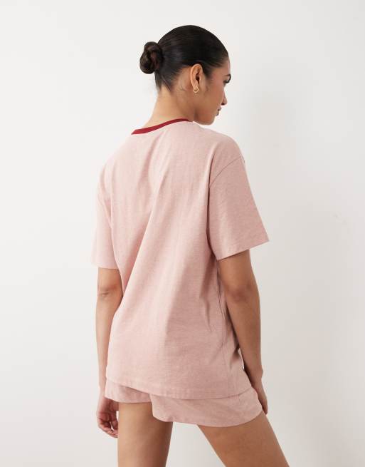 ASOS DESIGN Maternity cotton slub oversized tee and shorts set with contrast neck binding in washed red, 4 of 4