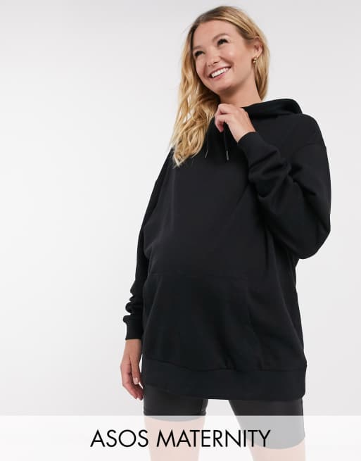 ASOS DESIGN Maternity cotton super oversized boyfriend hoodie in black BLACK