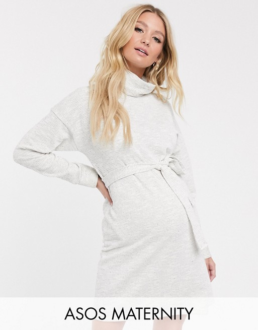 ASOS DESIGN Maternity cowl neck belted mini dress in marl