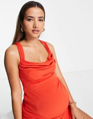 ASOS DESIGN Maternity cowl neck pencil midi dress in burnt orange | ASOS