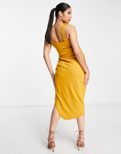 ASOS DESIGN Maternity cowl neck pencil midi dress in mustard