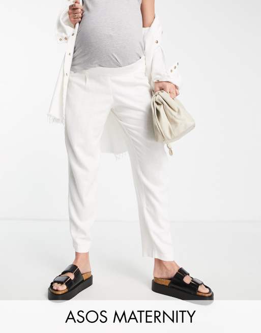 ASOS DESIGN Maternity - Cremefarvede tapered Mom-bukser i blødt hør