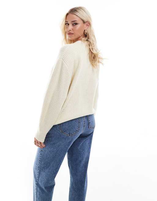 ASOS DESIGN Maternity - Cremehvid og chunky trøje i ribstrik med rund hals, 2 af 4