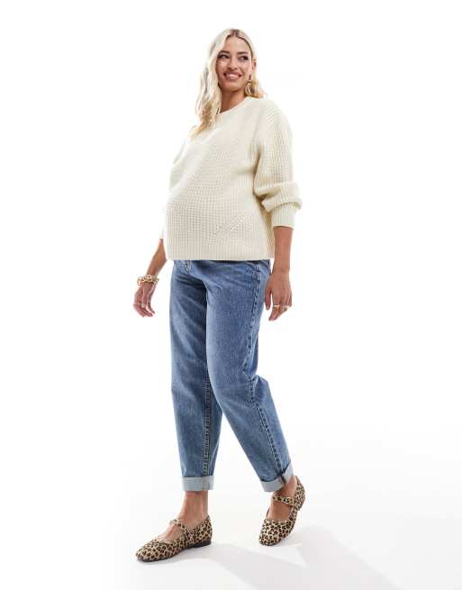 ASOS DESIGN Maternity - Cremehvid og chunky trøje i ribstrik med rund hals, 3 af 4