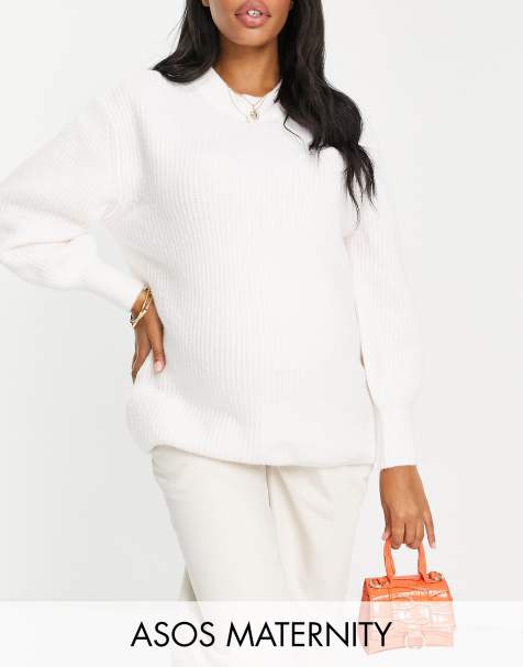 ASOS DESIGN Maternity - Cremehvid trøje i blød ribstrik med rund hals - view 1