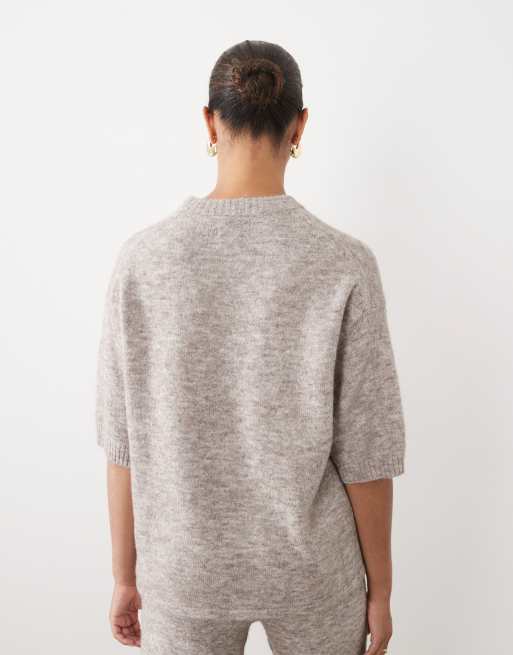 ASOS DESIGN Maternity crew neck knitted t shirt with wool set in oatmeal, 4 of 4