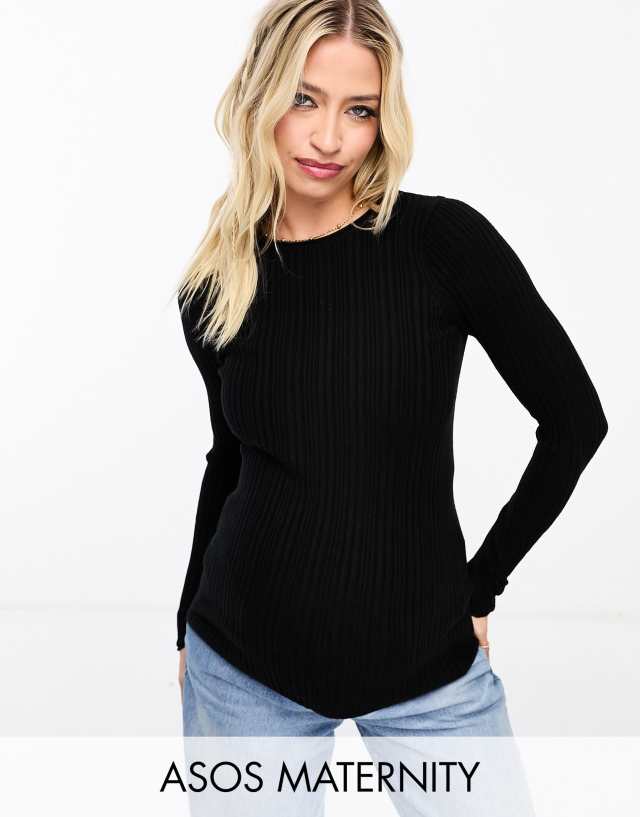 ASOS Maternity - ASOS DESIGN Maternity crew neck ribbed jumper in black