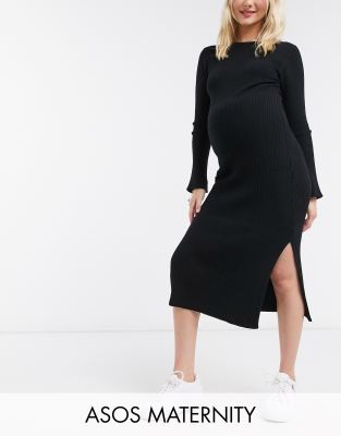 maternity ribbed midi dress