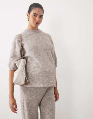 Asos Maternity Asos Design Maternity Crew Neck T Shirt With Wool Co-ord In Neutral