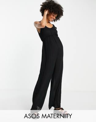 ASOS Maternity DESIGN maternity jersey dungaree jumpsuit in black -  ShopStyle