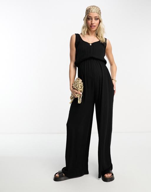 ASOS DESIGN Maternity crinkle beach jumpsuit in black