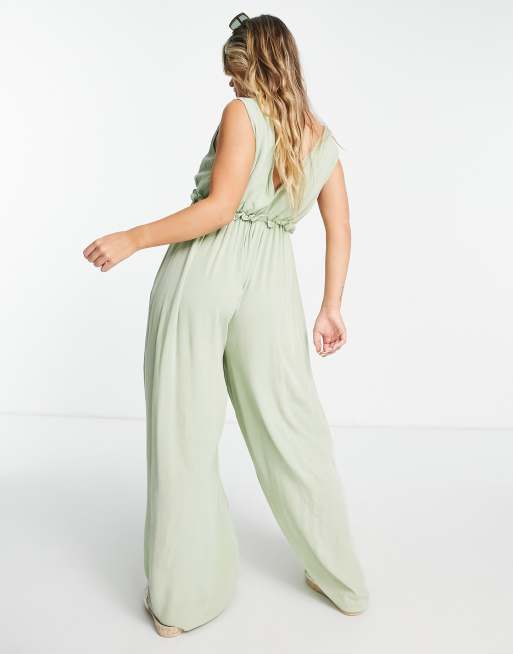 ASOS DESIGN Maternity lounge super soft jumpsuit in sage