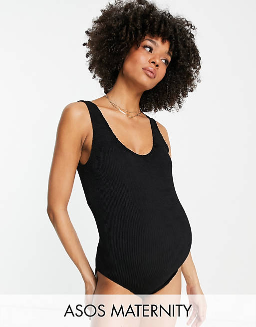 ASOS DESIGN Maternity crinkle scoop swimsuit in black | ASOS