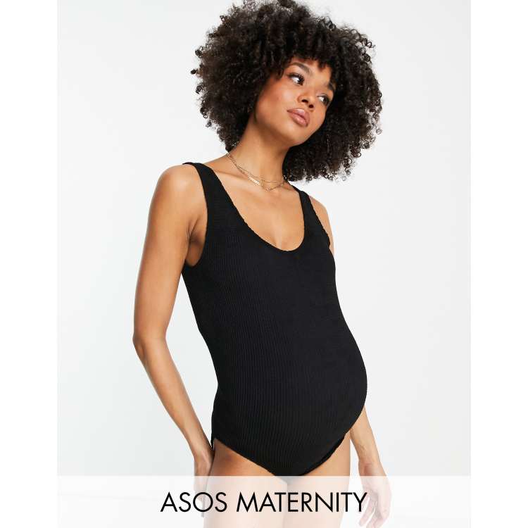 ASOS DESIGN Maternity crinkle scoop swimsuit in black