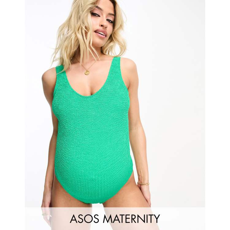 ASOS DESIGN crinkle low back swimsuit in jewel green