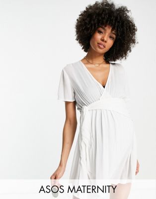 ASOS DESIGN Maternity crinkle tie front sheer  beach cover up in white