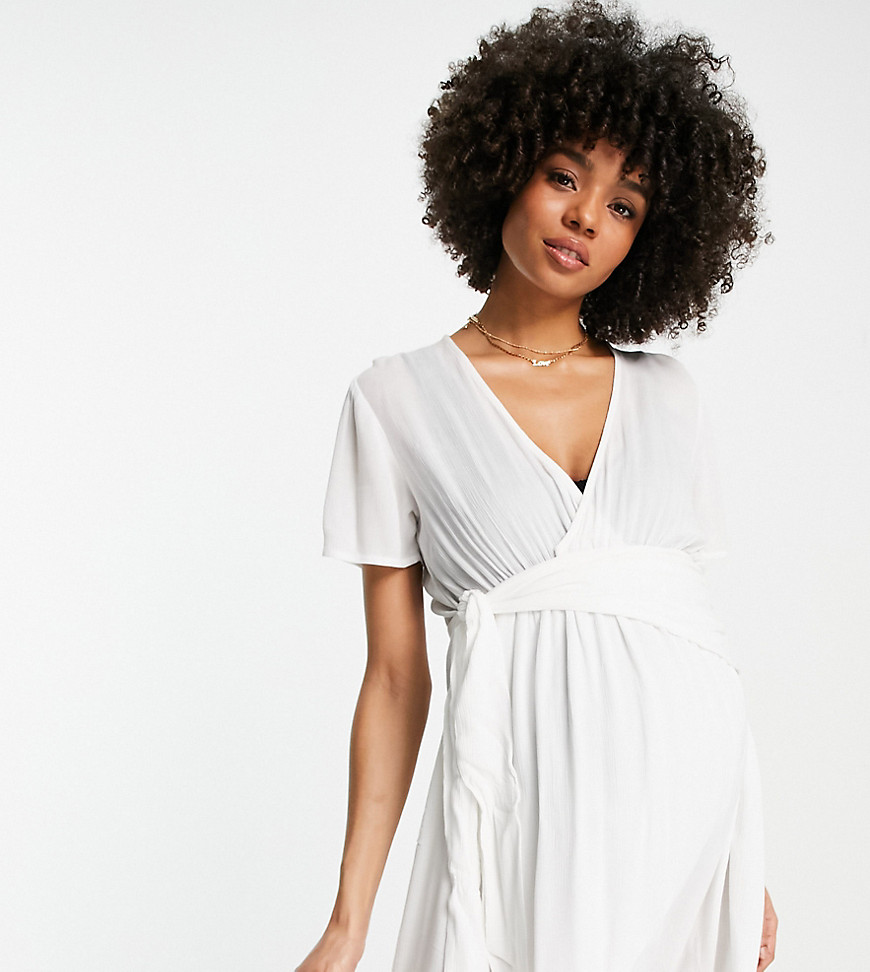 ASOS DESIGN Maternity crinkle tie front beach cover up in white