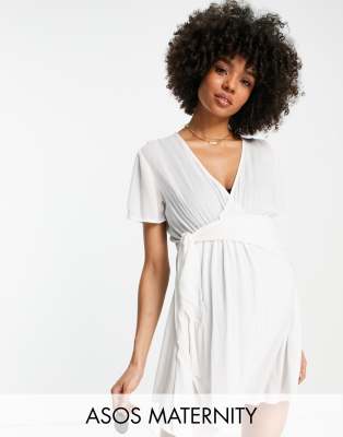 ASOS DESIGN ASOS DESIGN Maternity crinkle tie front sheer beach cover up in white