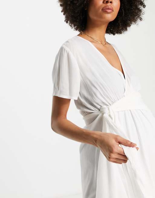 ASOS DESIGN maternity tiered crinkle beach cover up in white