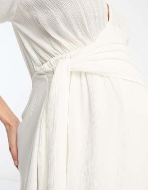ASOS DESIGN Maternity crinkle tie side sheer beach cover up in white, 3 of 4