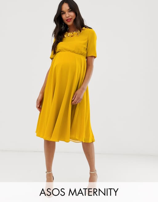 ASOS DESIGN Maternity crop top embellished neckline midi dress | ASOS