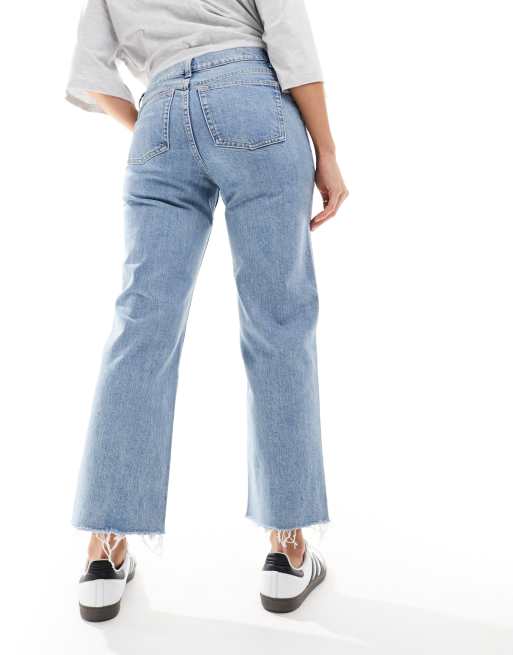 ASOS DESIGN Maternity cropped comfort stretch straight leg jeans in light mid blue